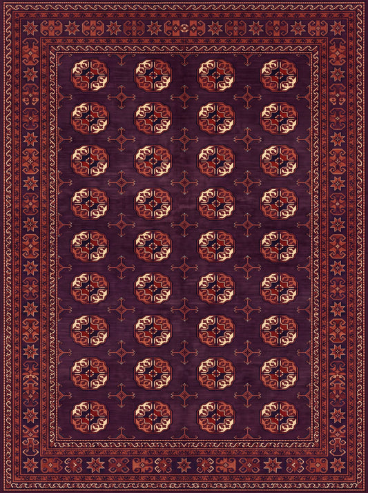 Mürdüm ve Kiremit Geometrik Afgan Bambu halı deseni MS-0242