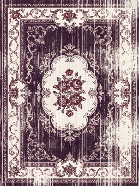 Mürdüm ve Krem Çiçekli Karabağ Şönil halı deseni TH-057