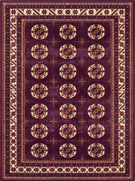 Mürdüm ve Krem Geometrik Afgan Bambu halı deseni MS-0248