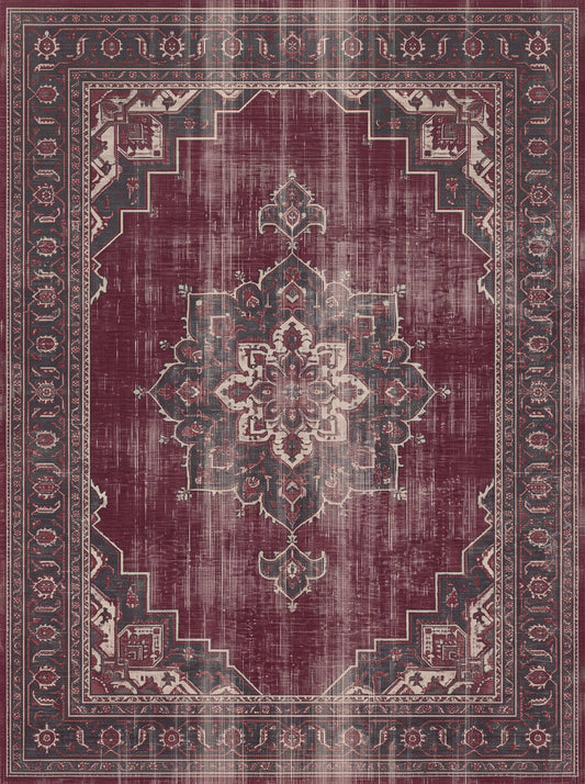 Mürdüm ve Krem Madalyonlu Vintage Şönil halı deseni TH-017