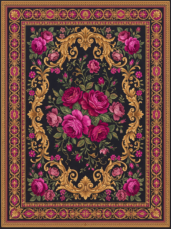 Siyah ve Pembe Vintage Madalyonlu Bambu Halı MS-0201