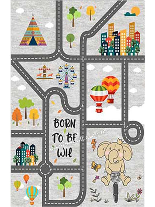 Gri şehir yolu born to be wild desenli çocuk şönil oyun halısı