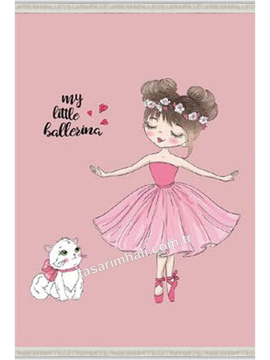 Pembe küçük balerin desenli kız çocuk şönil halısı