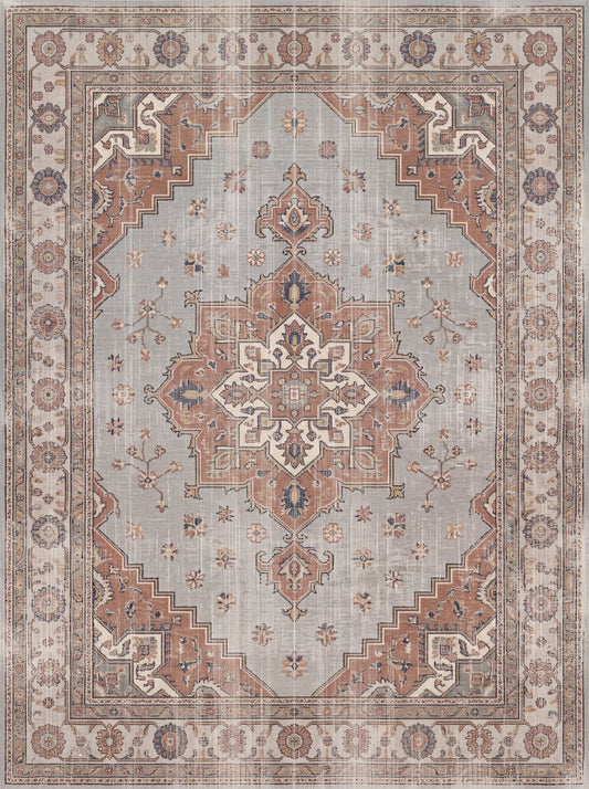 Vizon ve Kiremit Madalyonlu Vintage Şönil halı deseni TH-108